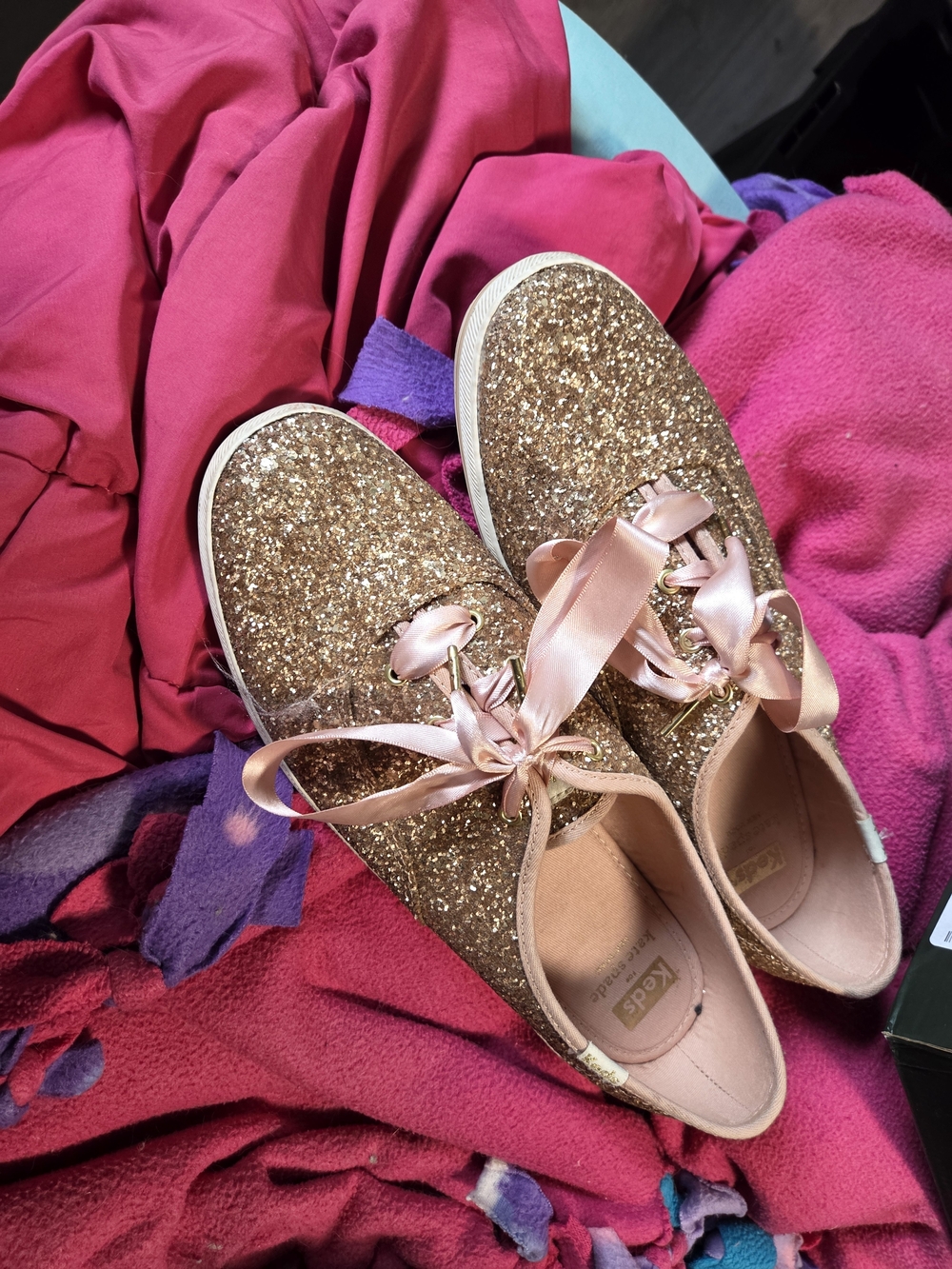 Keds Glitter Ribbon Sneakers in Rose Gold